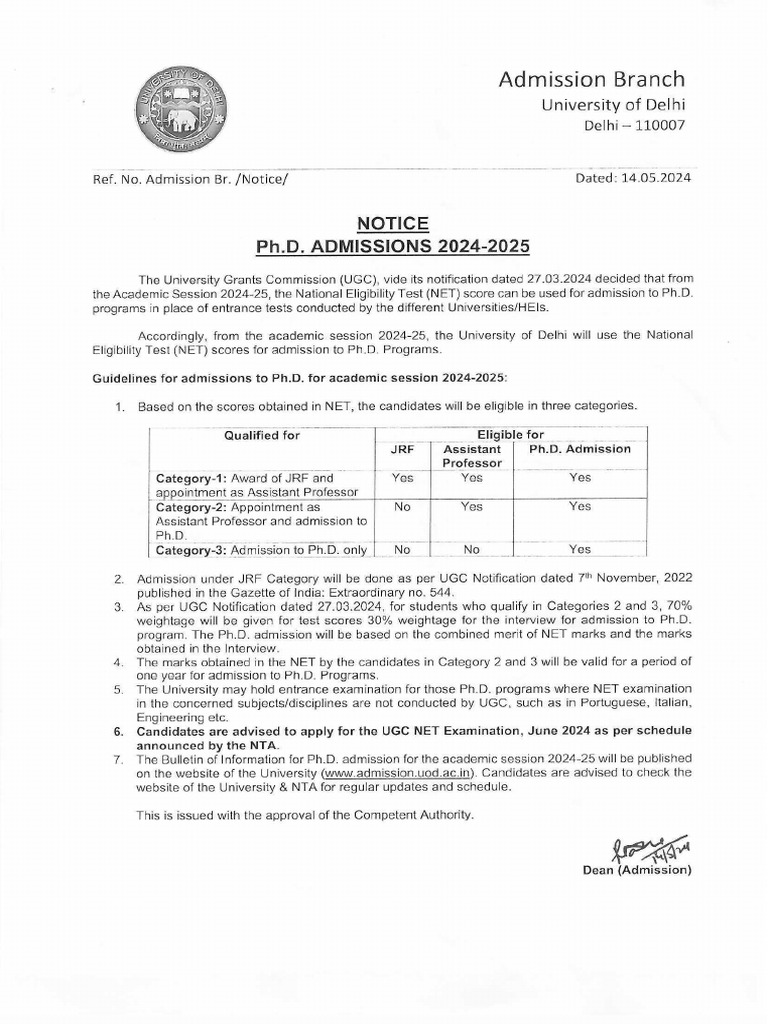 PHD Admission Notice 2024-2025 | PDF