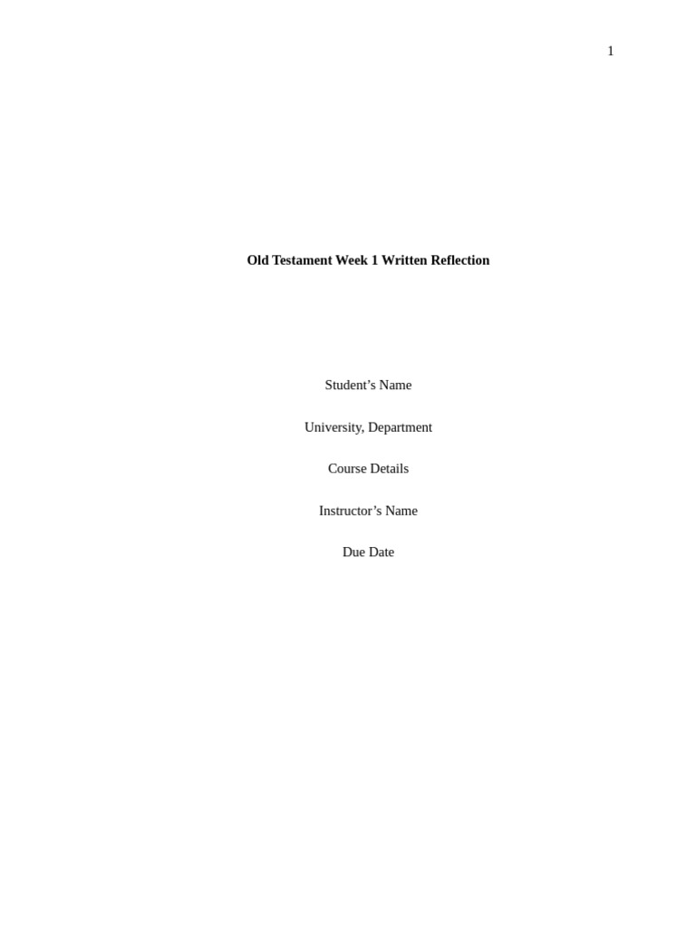 Old Testament Week 1 Written Reflection | PDF | Jesus | Covenant (Biblical)