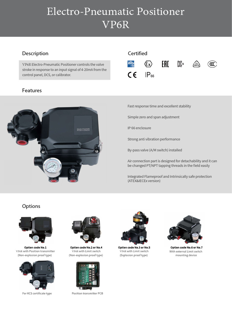 VP6R Electro-Pneumatic Positioner | PDF