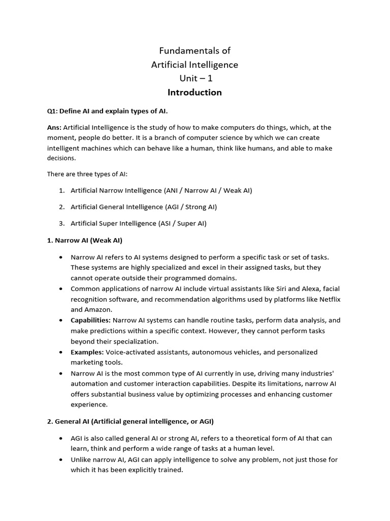 Fundamentals of AI - Unit-1 | PDF | Artificial Intelligence ...