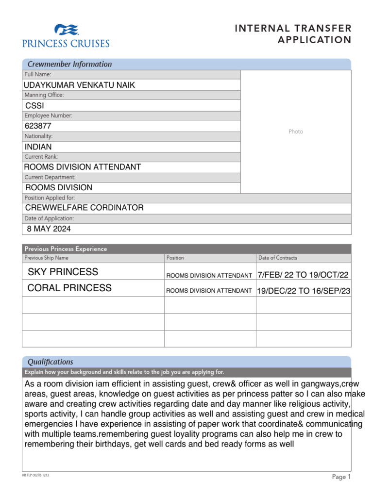 Internal Transfer Application for Crew Member | PDF | Learning | Business