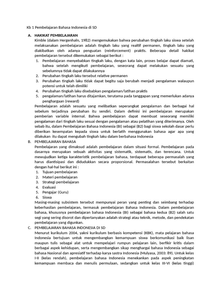 Pembelajaran Bahasa Indonesia di SD | PDF