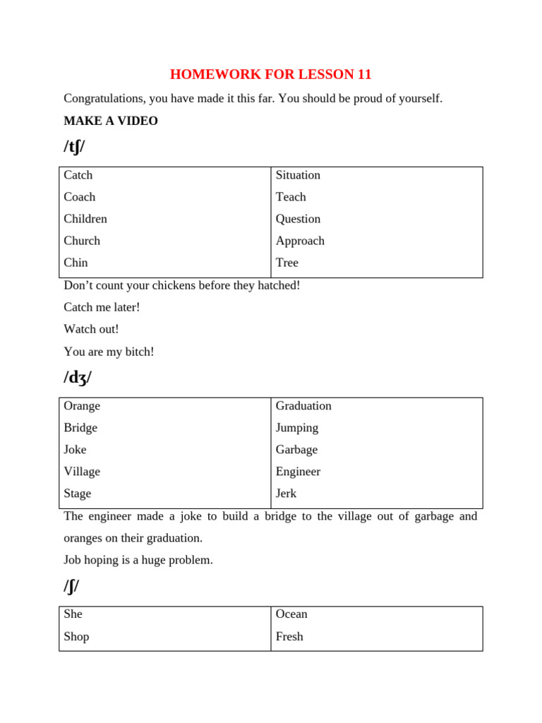 Homework for Lesson 11 | PDF