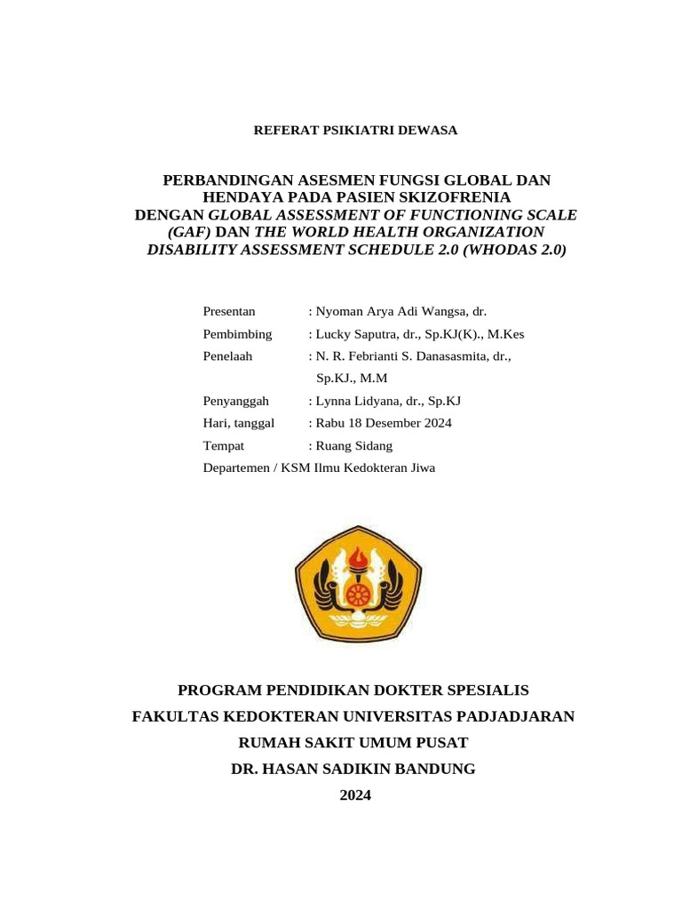 Referat Psikiatri Dewasa - Comparison GAF SCALE VS WHODAS 2.0 To Asses ...