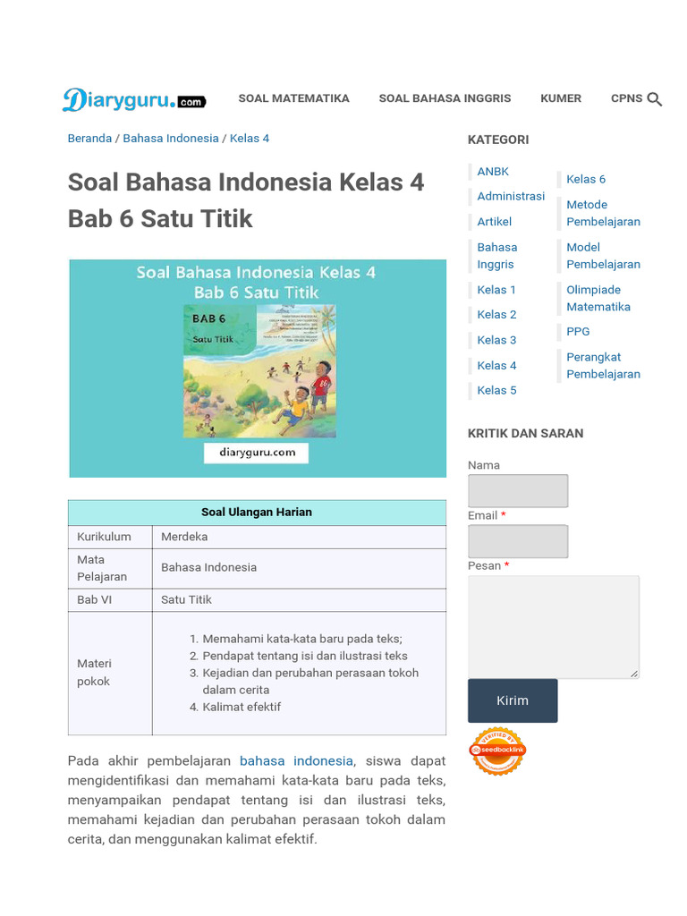 Soal Bahasa Indonesia Kelas 4 Bab 6 | PDF