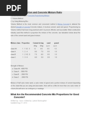 Concrete Proportion And Concrete Mixture Ratio Pdf Concrete Cement