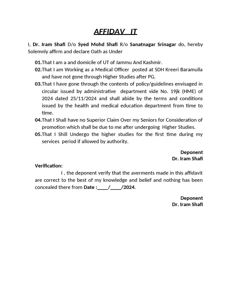 Affidavit of Dr. Iram Shafi | PDF