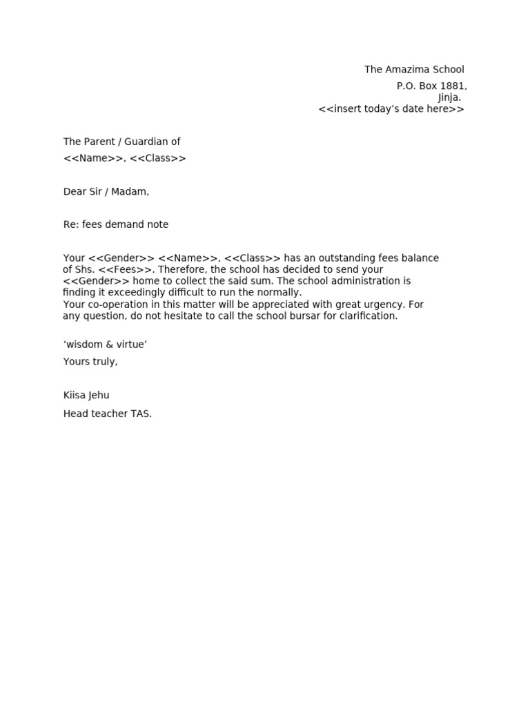 Outstanding School Fees Demand Note | PDF