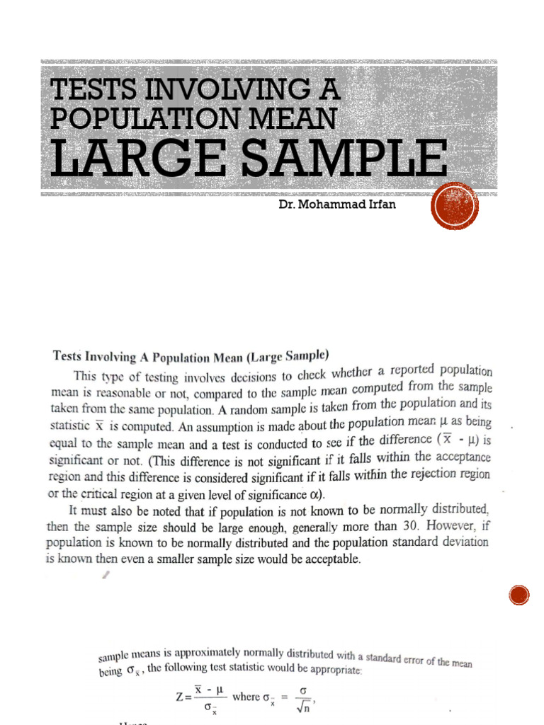 Tests Involving A Population Mean (Large Sample) | PDF