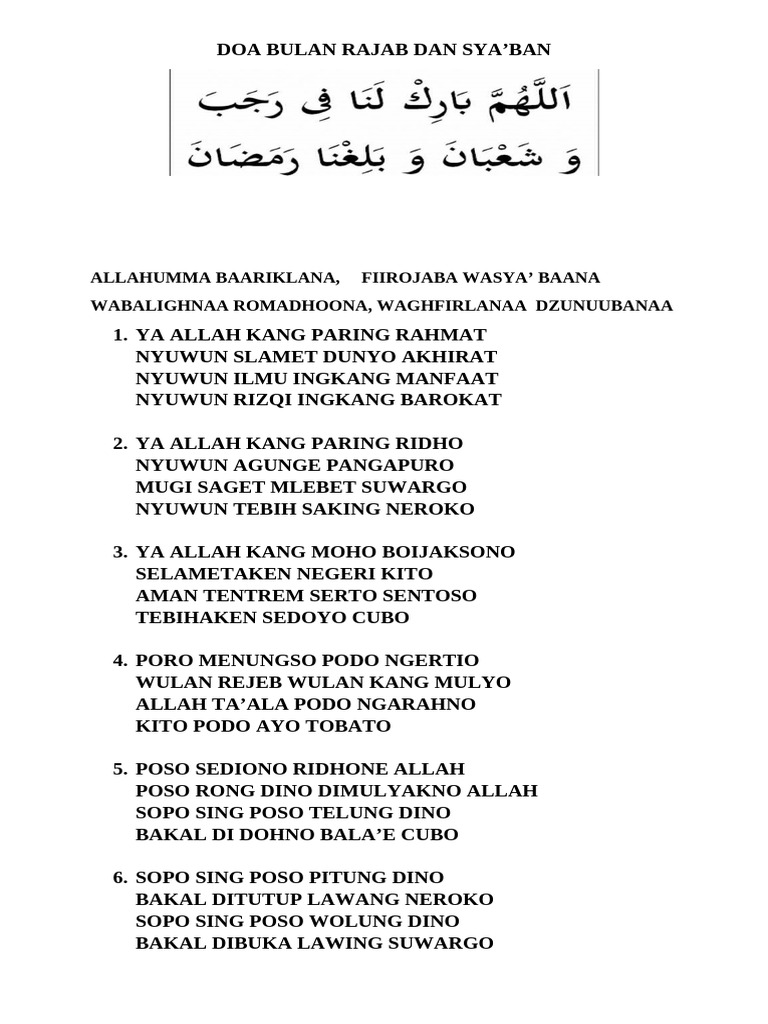 Doa Bulan Rajab Dan Sya'ban | PDF