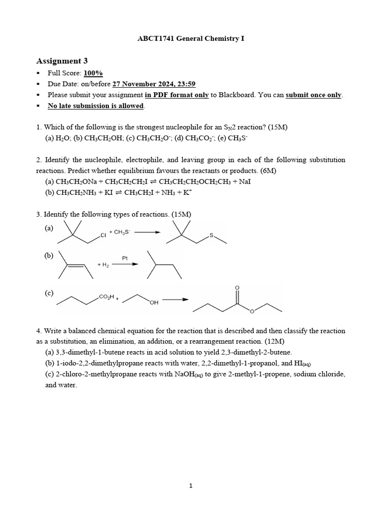 ABCT1741 Chemistry Assignment 3 | PDF | Chemical Reactions | Organic ...