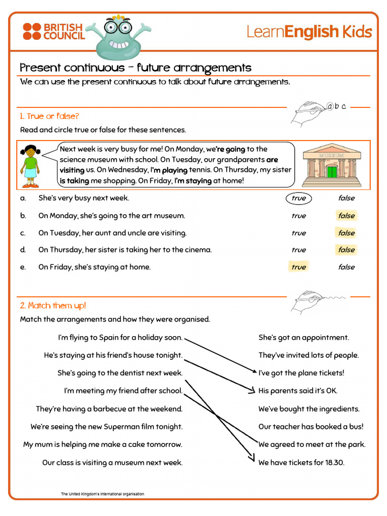 Grammar Practice Present Continuous Future Arrangements Worksheet | PDF