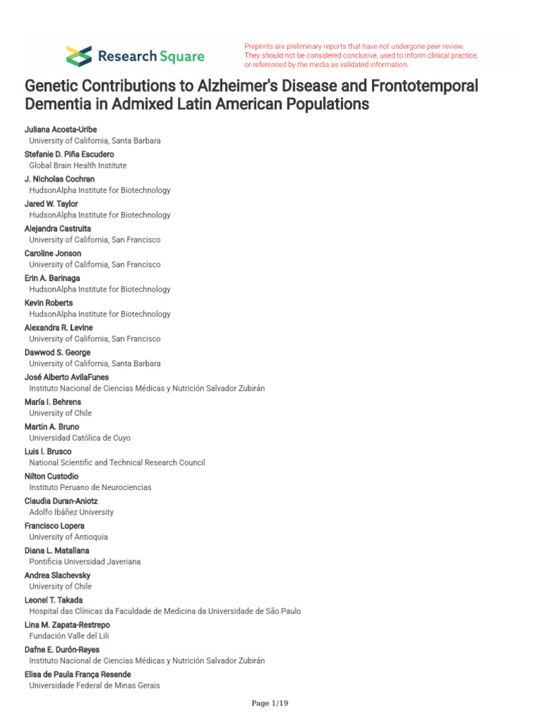 Genetic Contributions To Alzheimer's Disease and Frontotemporal | PDF ...