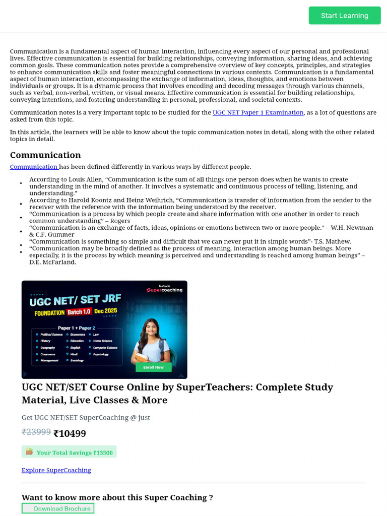 Communication Notes in Detail For Exams Like UGC-NET Paper 1! | PDF
