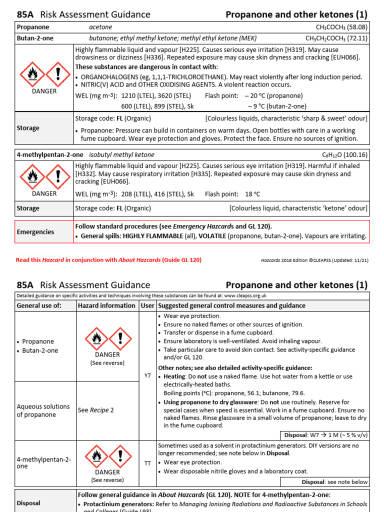 Propanone Risk Assessment Guidelines | PDF | Chemical Compounds ...