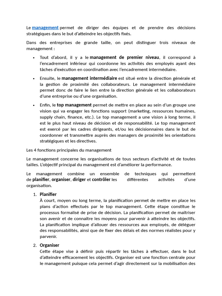 Les Fonctions Clés du Management | PDF | Planification | Business