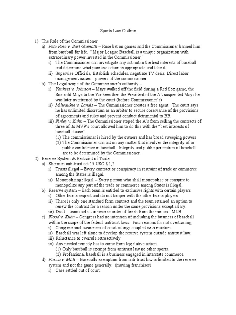 Sports Law Outline PDF Competition Law National Collegiate
