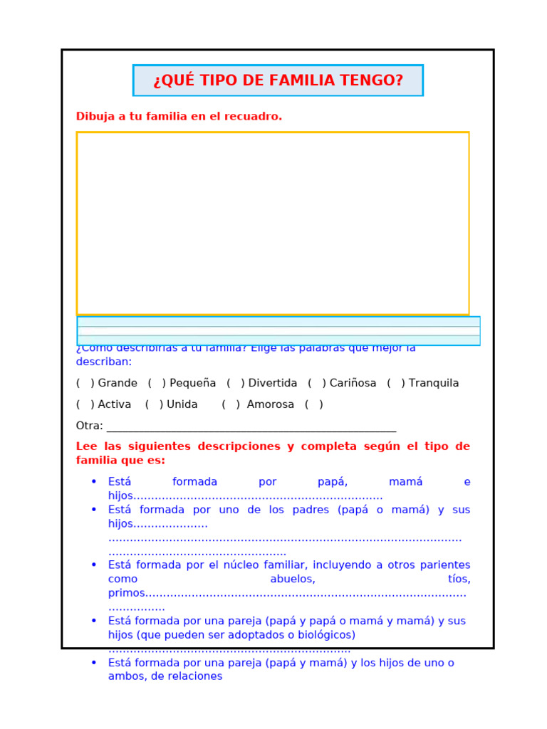 Actividades sobre la familia para niños | PDF