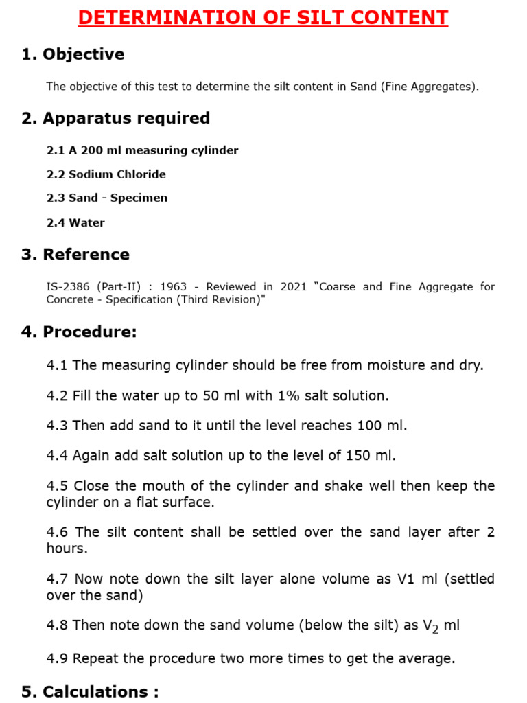Silt Content Test Procedure | PDF