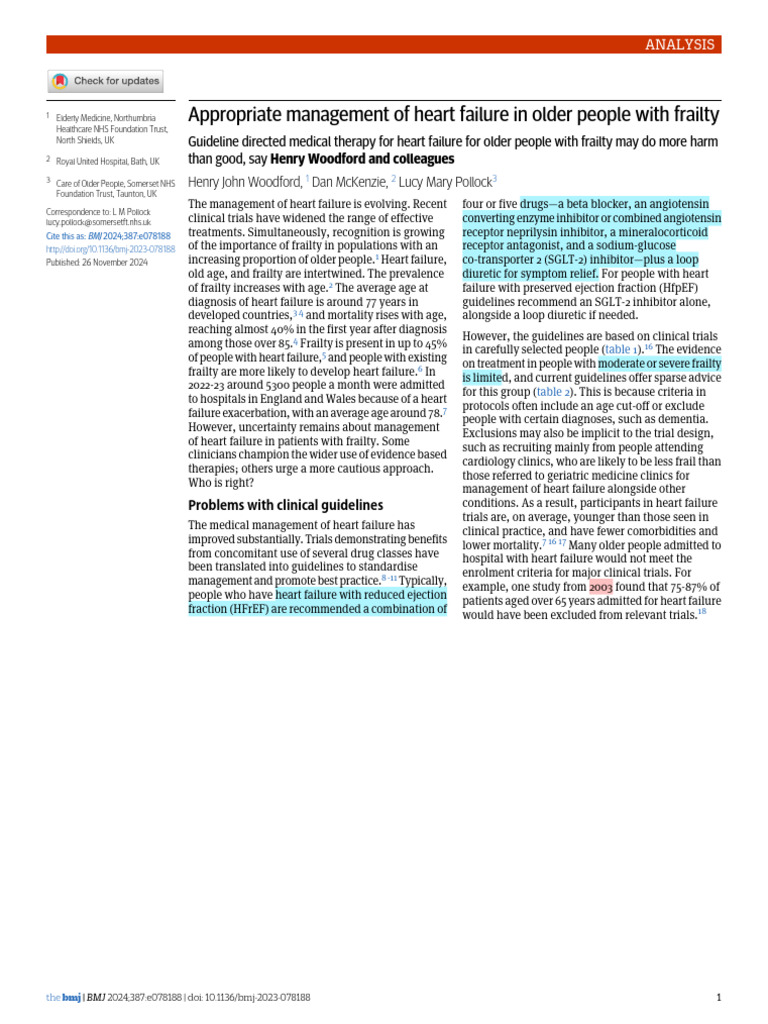 Heart Failure Management in Frail Seniors | PDF | Heart Failure ...