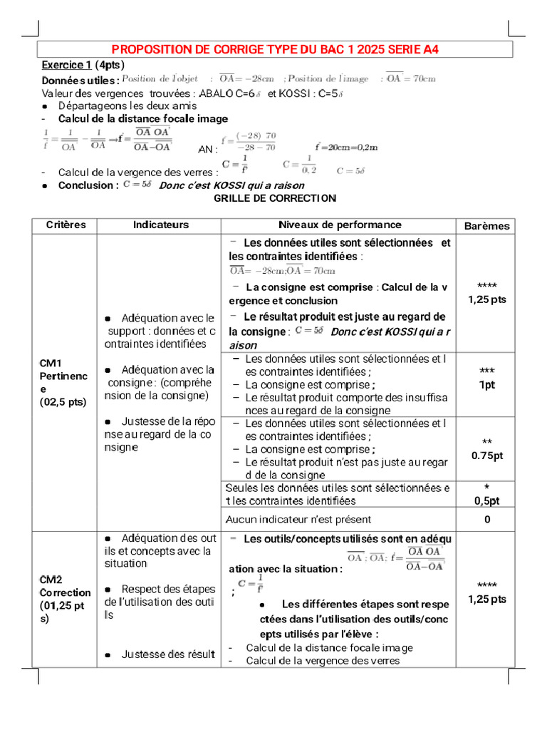 Bac 1 2025 Corrige Type PCT A4 Phoenix | PDF