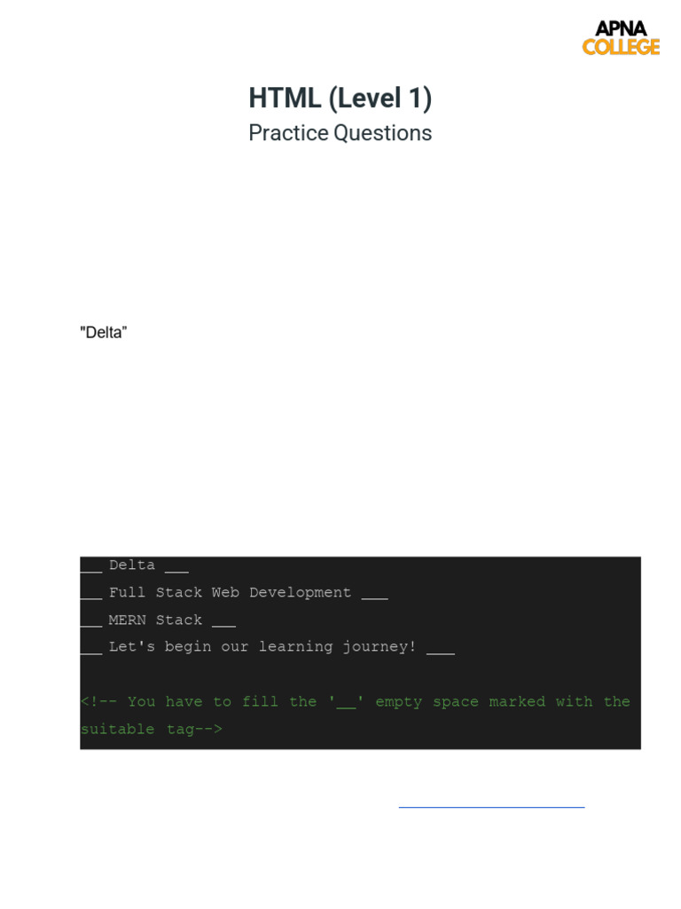 HTML (Level 1) Qs | PDF