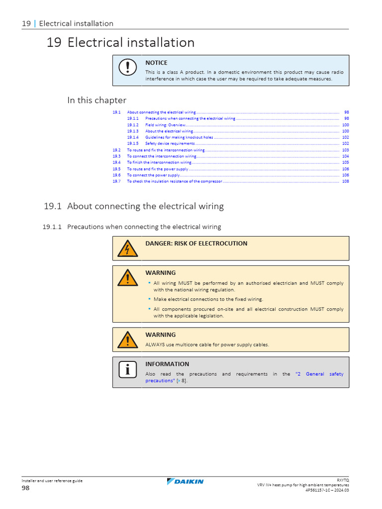 Electrical Installation Guide for VRV IV+ | PDF | Electrical Wiring ...