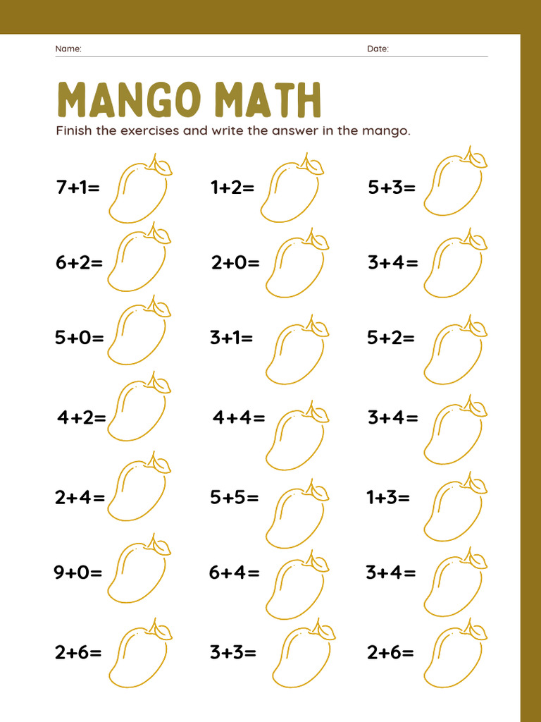 Green Fun Mango Math Worksheet | PDF