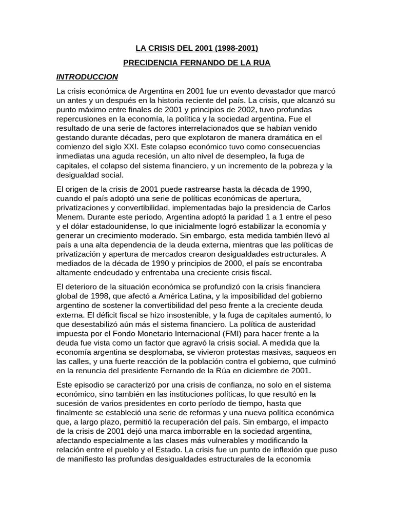 La Crisis de Diciembre de 2001 en Argentina o Crisis Del 2001 | PDF ...