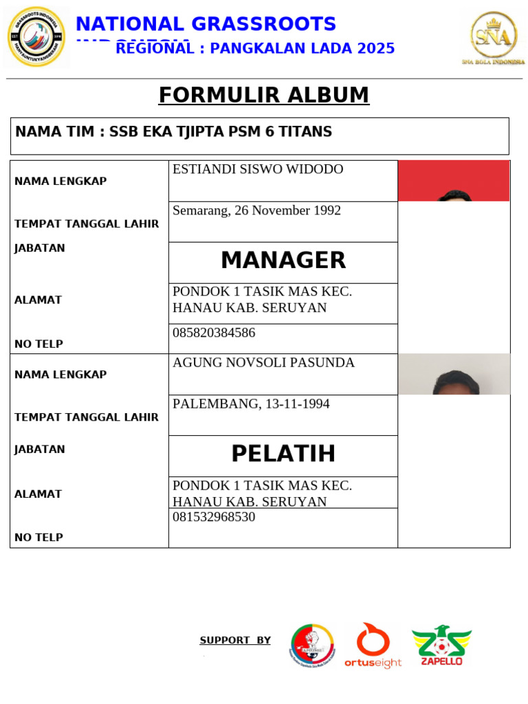 Formulir Tim SSB Pangkalan Lada 2025 | PDF