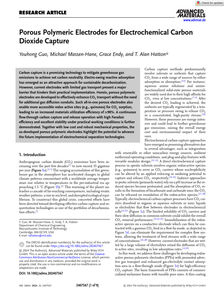 Porous Polymeric Electrodes for CO2 Capture | PDF | Carbon Dioxide ...