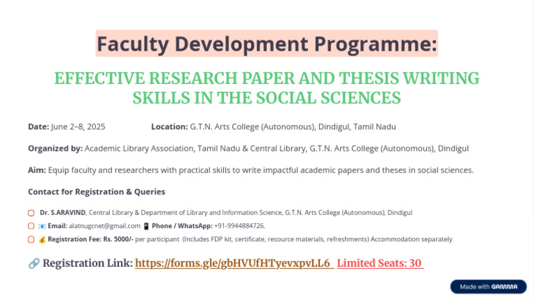 Tamil Faculty Development Programme | PDF