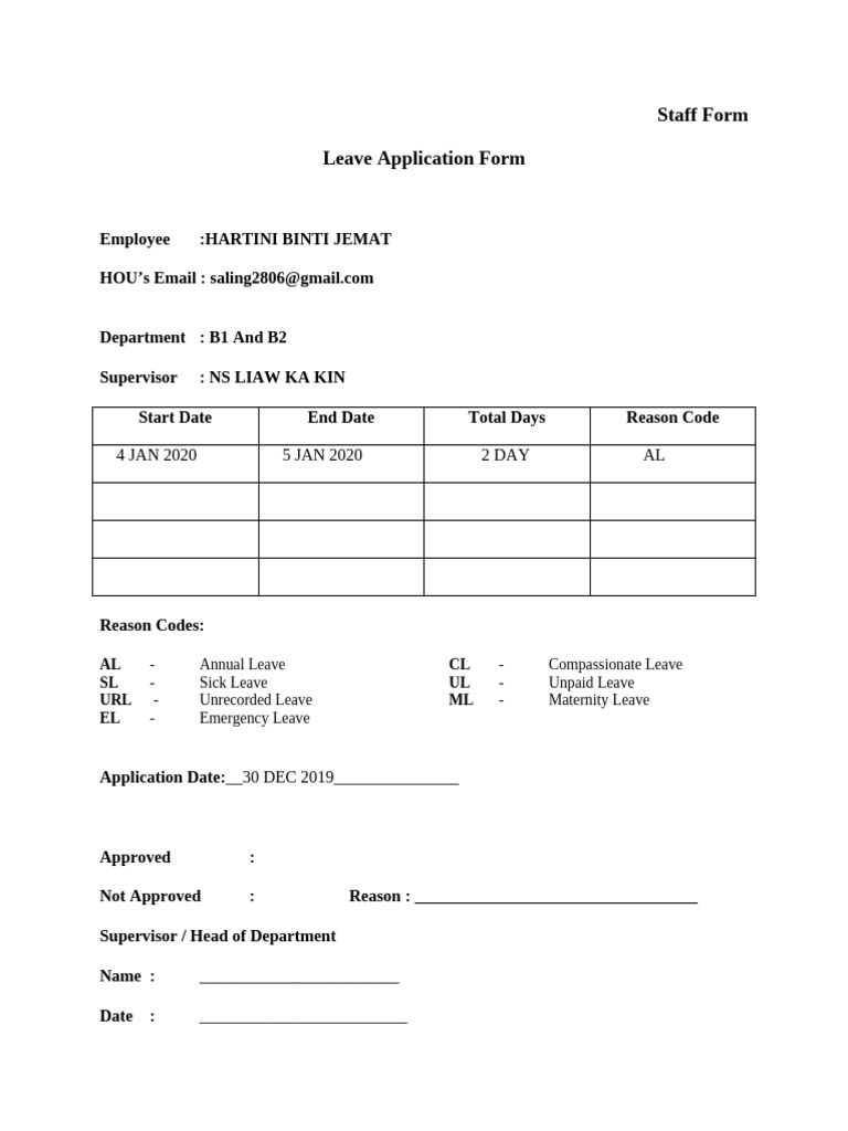 Online Leave Application Form | PDF