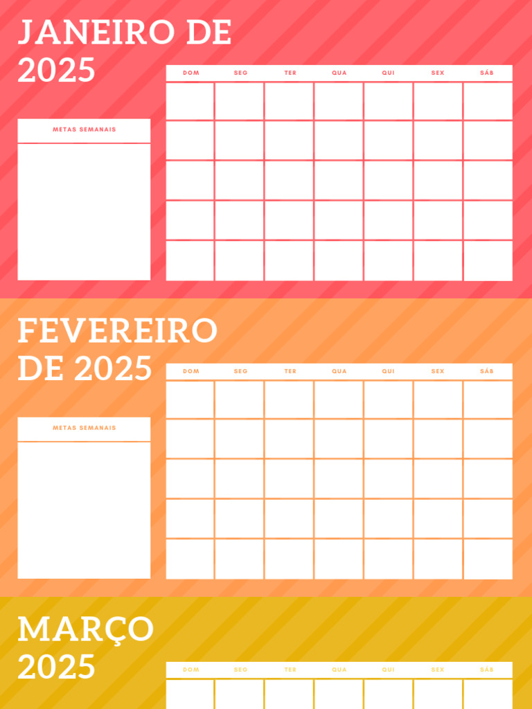 Calendário Colorido 2025 com Metas | PDF