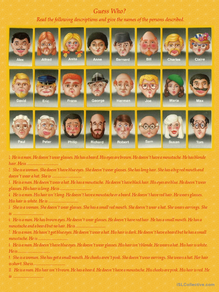 Guess Who - The Face Guessing Game | PDF