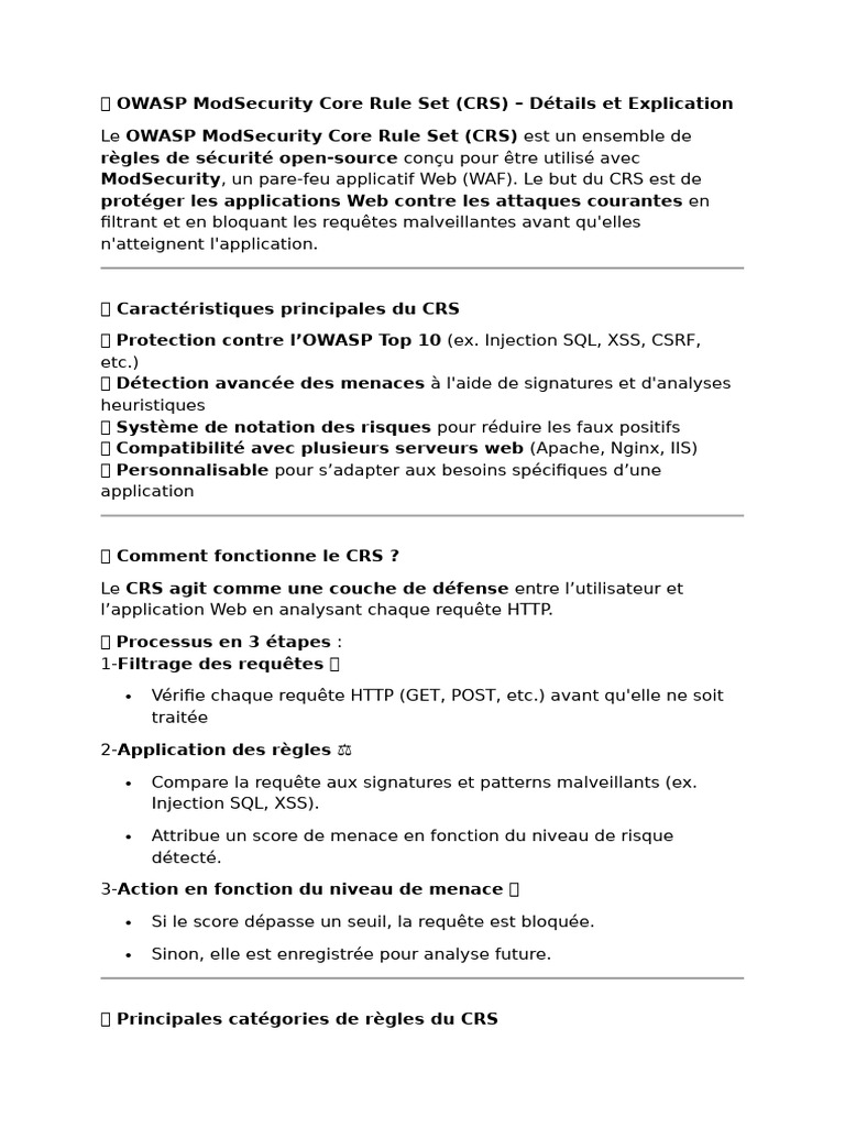 Guide sur OWASP ModSecurity CRS | PDF | Internet | Internet et Web