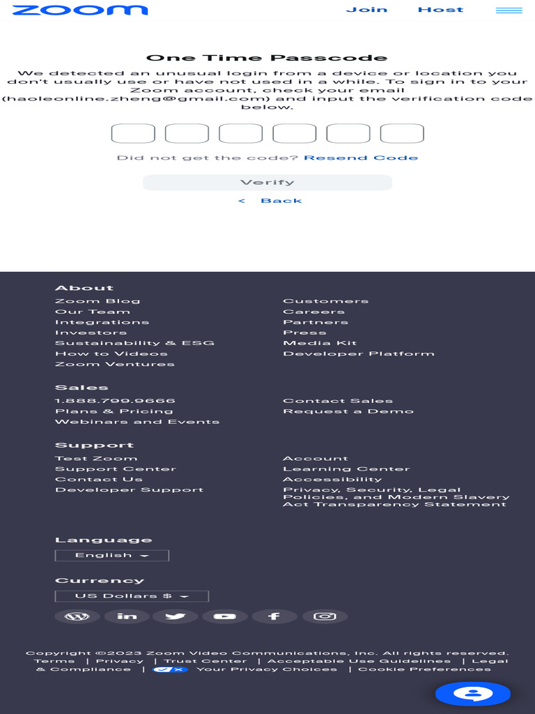 Zoom Account Login Verification Code | PDF