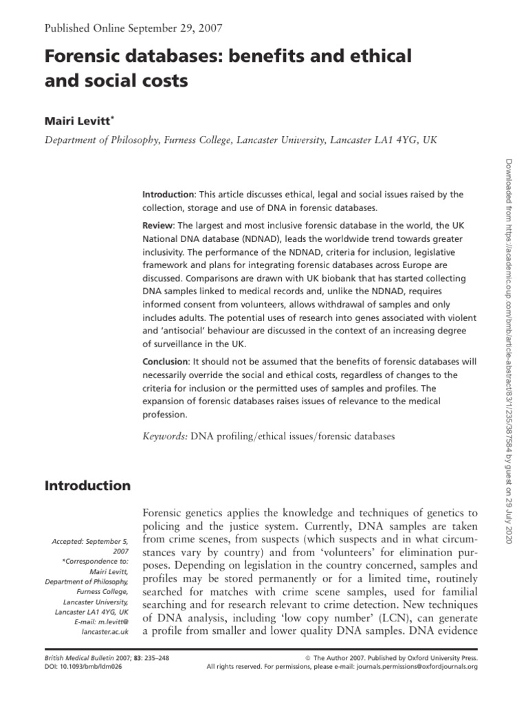 Ethical Issues in Forensic DNA Databases | PDF | Dna Profiling