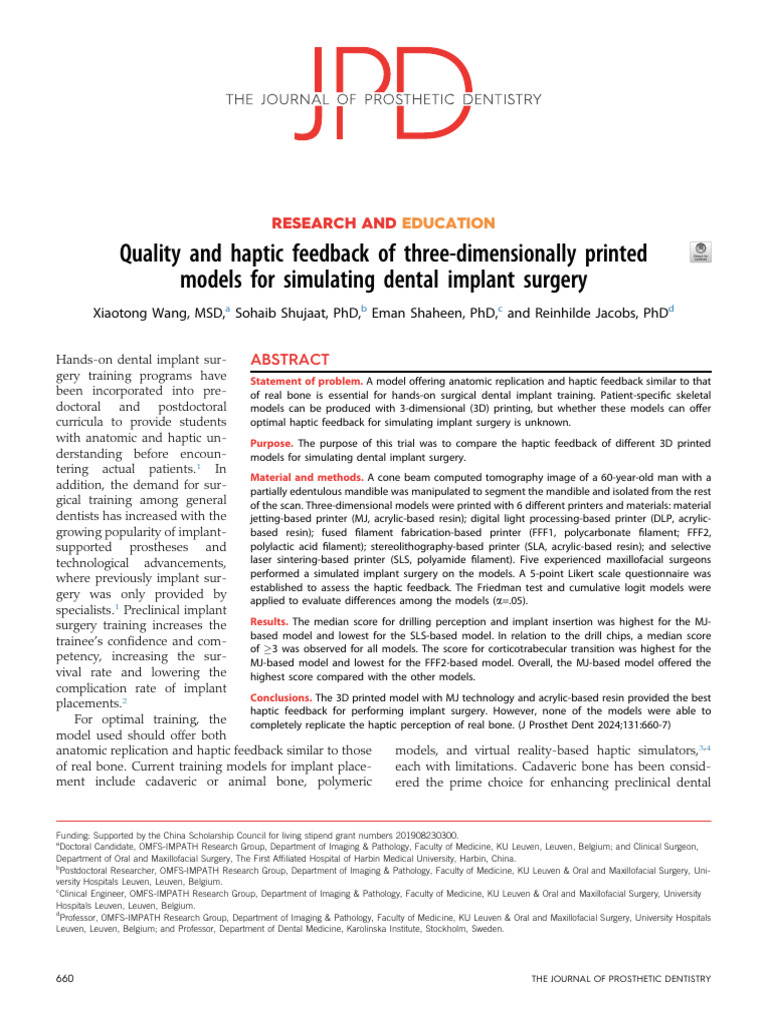 To Read - Dental Model - J. Prosthet. Dent. 2024, 131, 660 - Quality ...