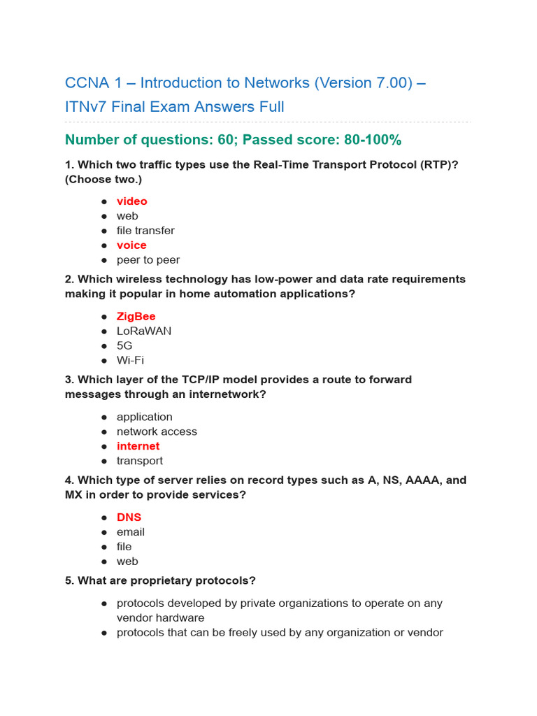 ITNv7 Final Exam Overview and Questions | PDF | Computer Network | I Pv6