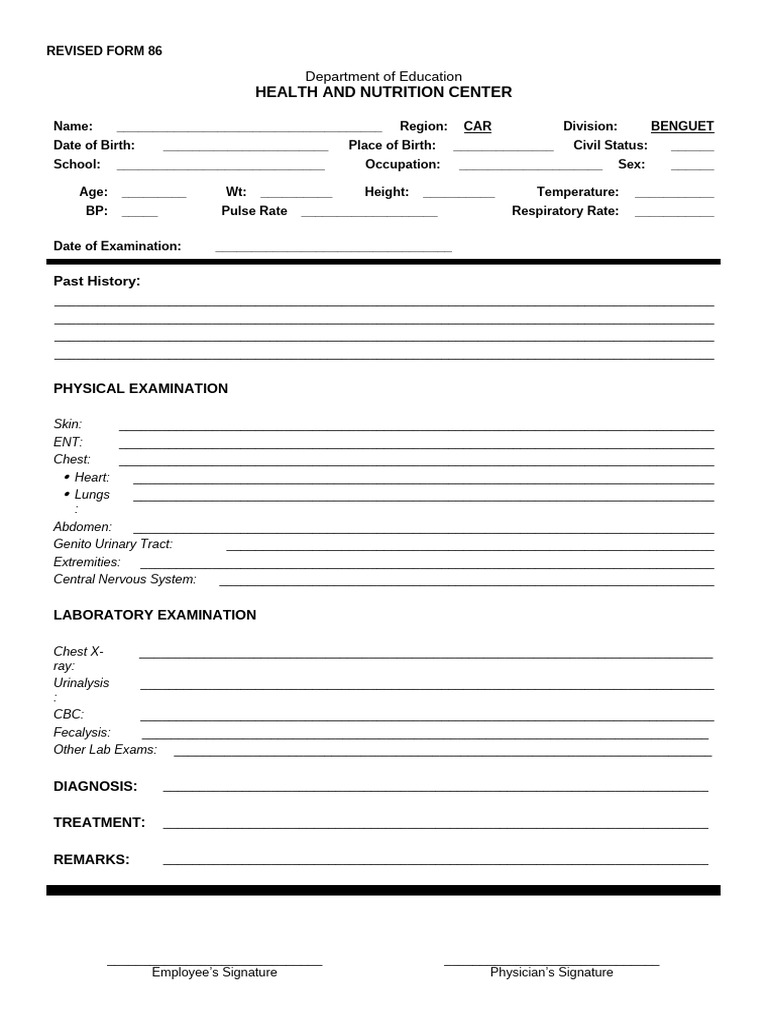 Revised Form 86 Medical Certificate | PDF | Diseases And Disorders ...
