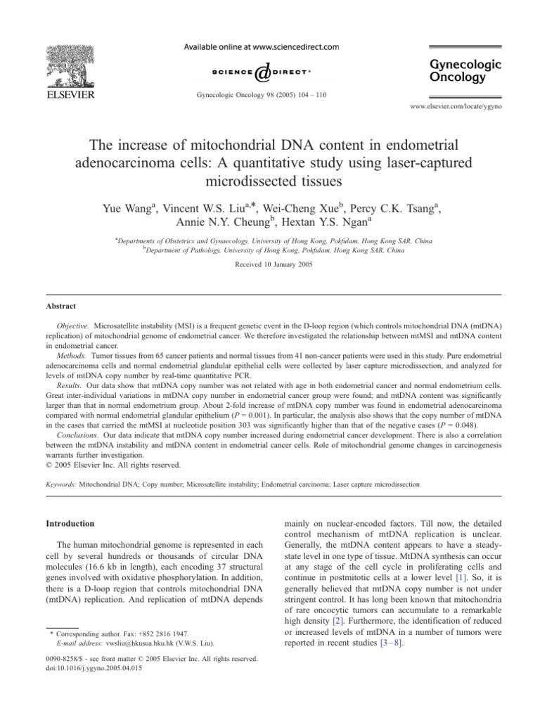 Mitochondrial DNA in Endometrial Cancer | PDF | Mitochondrial Dna ...
