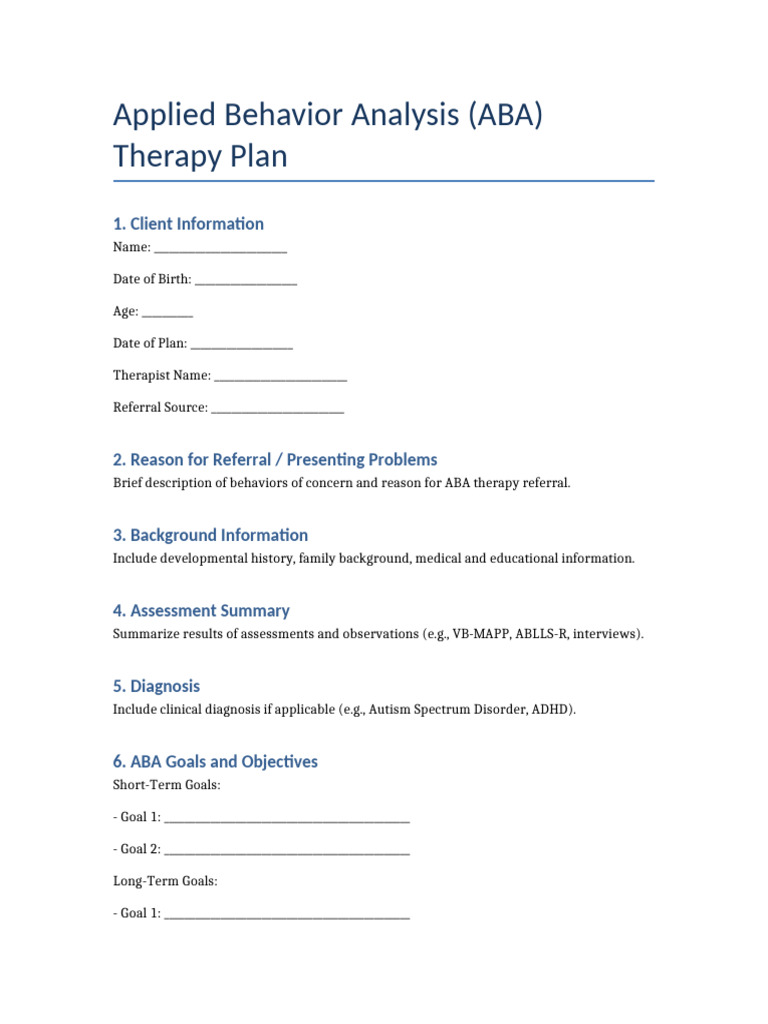 ABA Therapy Plan Template | PDF