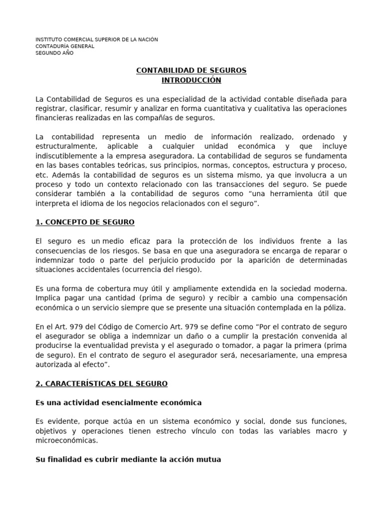 Tema 1 - Introduccion Contabilidad Seguros | PDF | Seguro | Póliza de ...