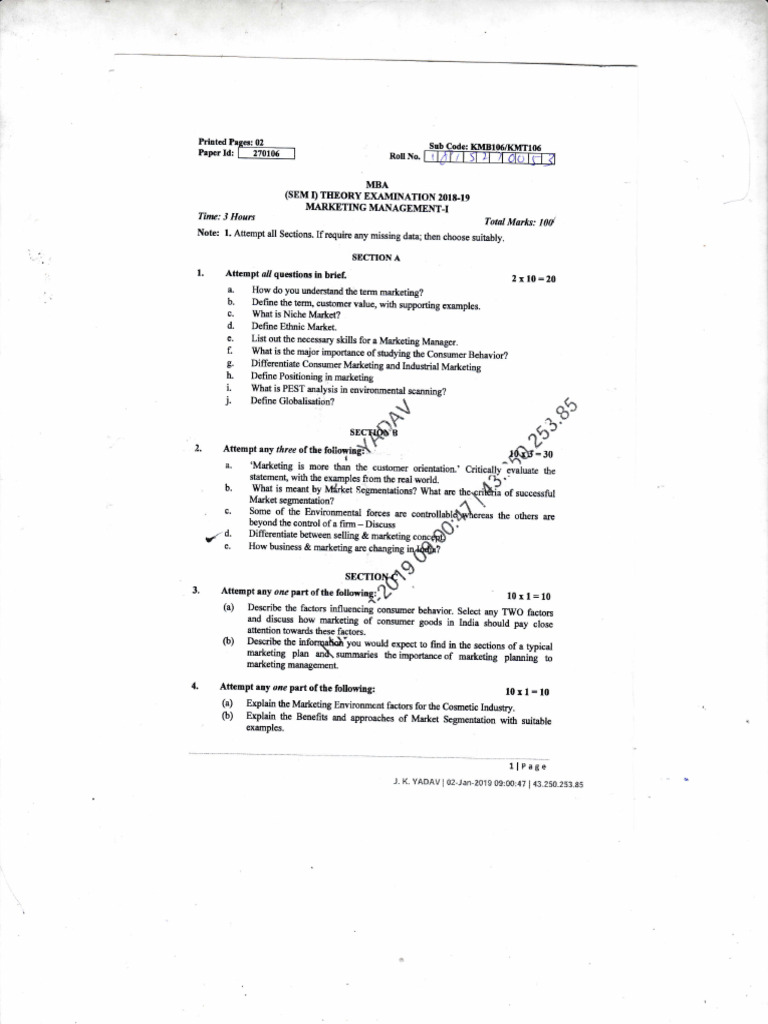 MBA Marketing Management Exam Guide | PDF | Marketing | Economies