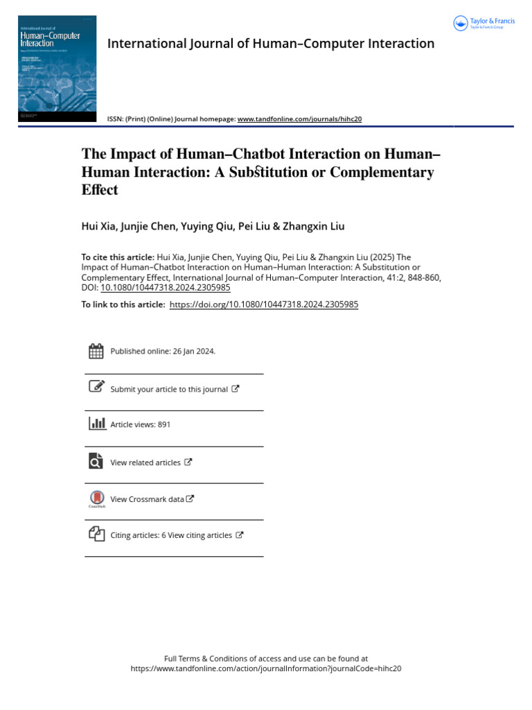 Human-Chatbot Impact on Human Interaction | PDF | Human–Computer ...