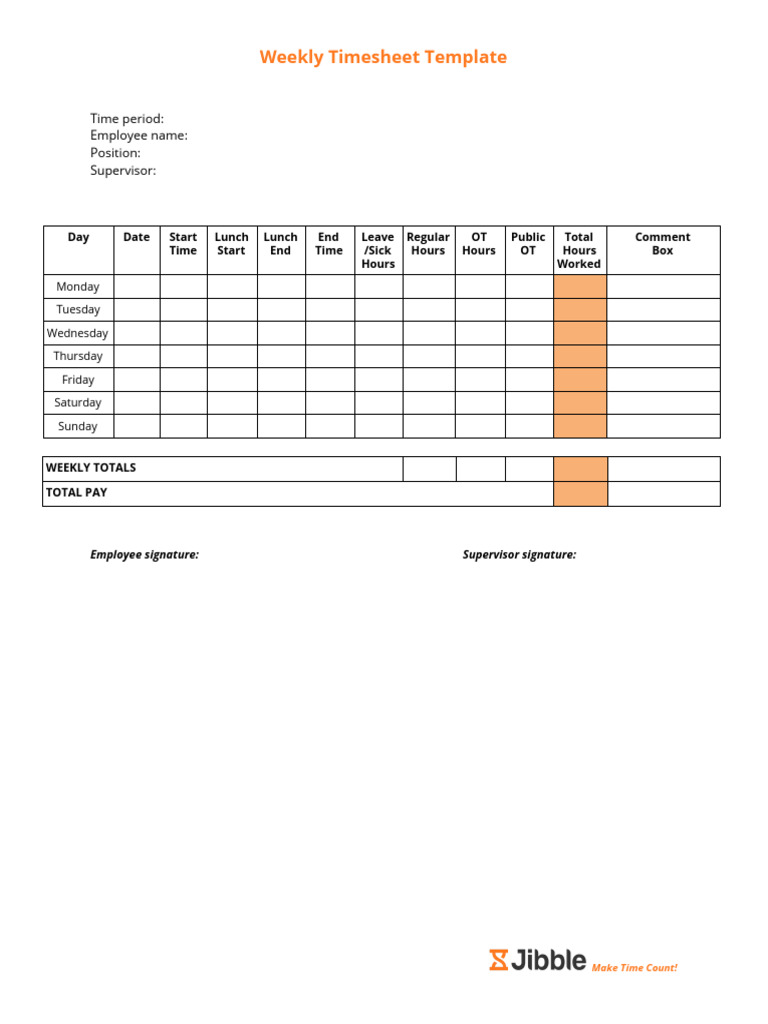 Weekly Timesheet Template PDF | PDF