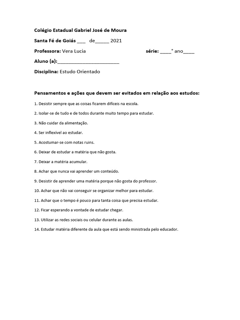 Capa de Atividade: Estudo Orientado 8º Ano | PDF
