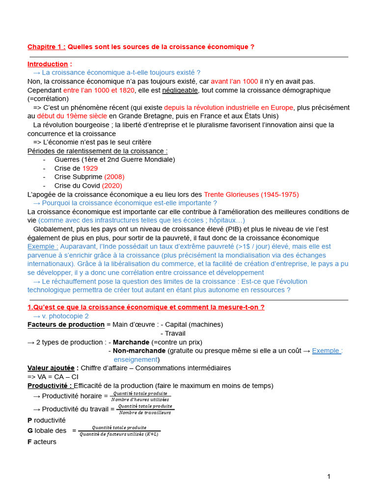 Sources et Mesures de la Croissance Économique | PDF | Croissance ...