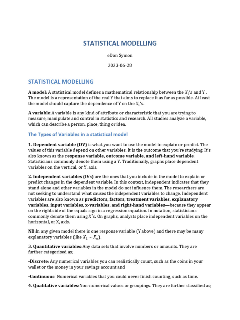 Understanding Statistical Modeling Basics | PDF | Errors And Residuals ...